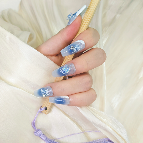 014 - Blue Butterfly Gradient Nail Art Care with a Touch of Class