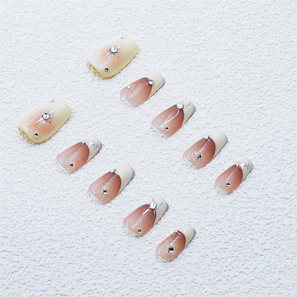 17- French Laser Sun Acrylic False Nails for Nail Care, 10pcs/box