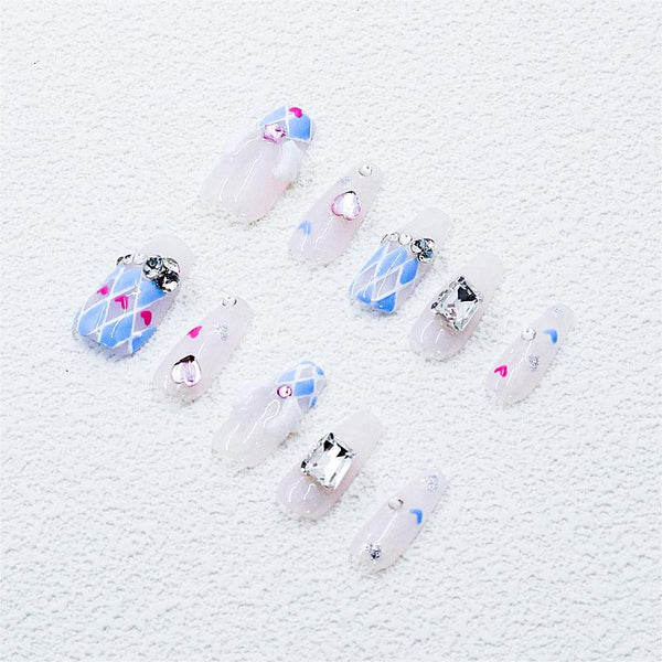 15- Blue Pastoral Love Fake Nails - 10pcs/box Acrylic ABS